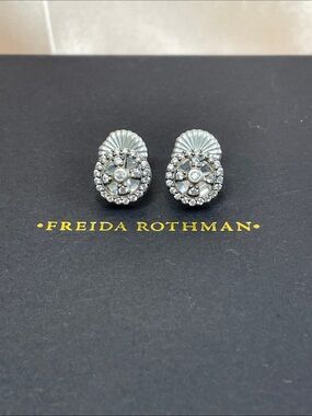 FREIDA ROTHMAN Clover Cage Stud Earrings in Silver & Black Rhodium - $195 MSRP